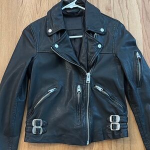 All Saints Prescott Black Smooth Lamb Leather Biker Jacket 2 Zip Moto $400